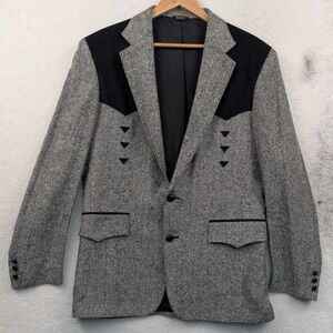 VTG Pagano West Blazer Men's 40R Gray Black Tweed Western Cowboy Rockabilly 80s